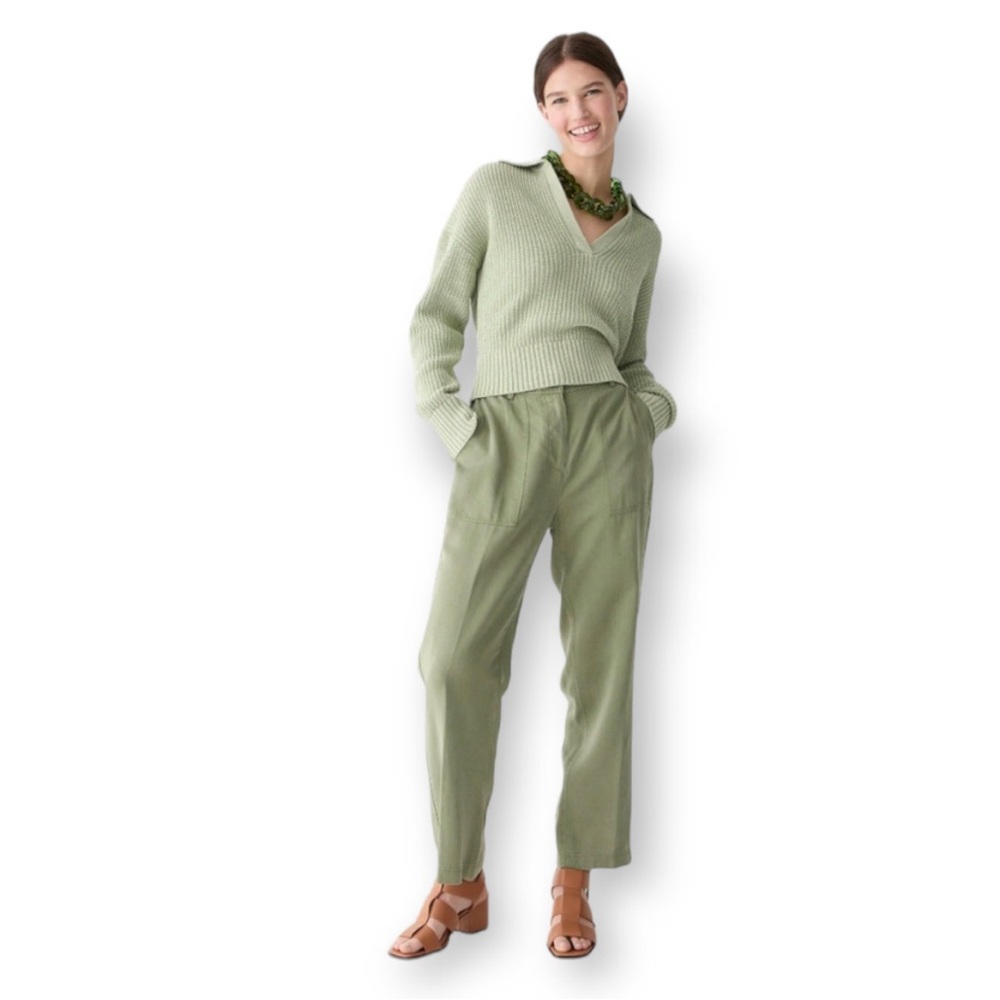 J. Crew Drapey Viscose-Blend Twill Pant‎ in Olive Green.
